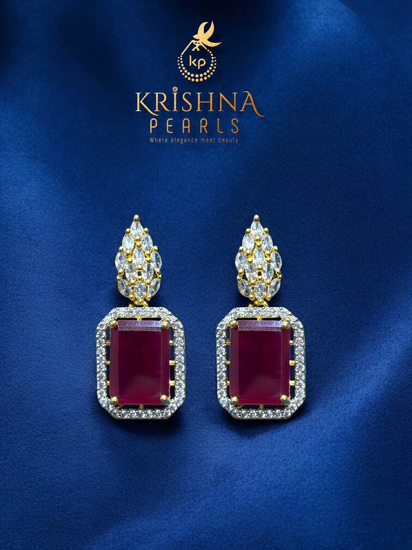 Original Pearls Red Stone Studded Double Row Broch Set