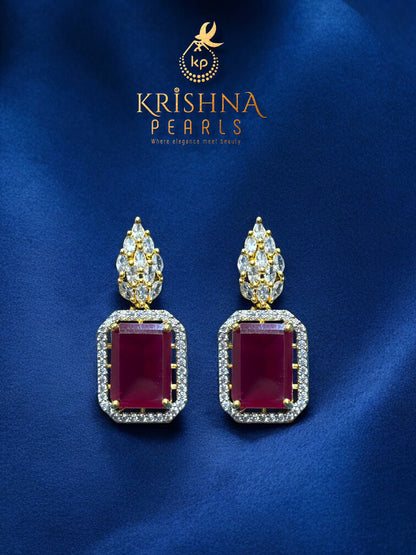Original Pearls Red Stone Studded Double Row Broch Set