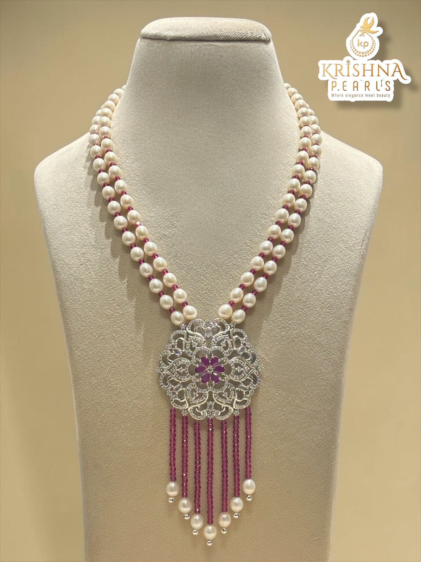 Pearls and CZ Long Necklace