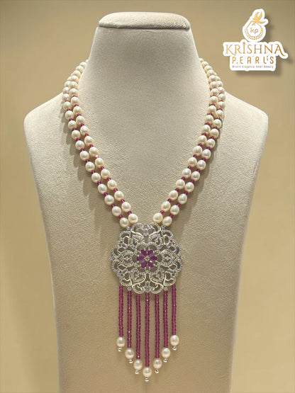 Pearls and CZ Long Necklace