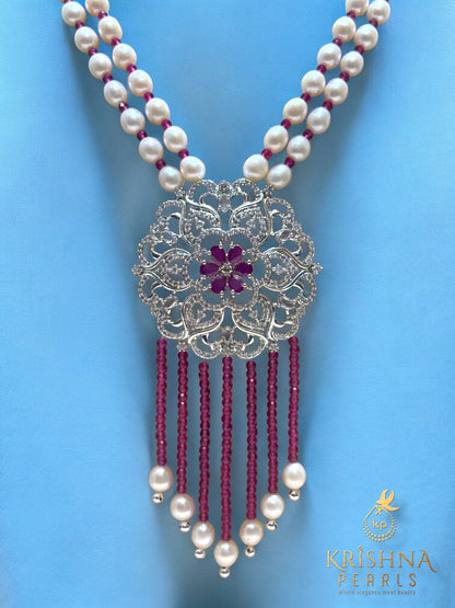 Pearls and CZ Long Necklace