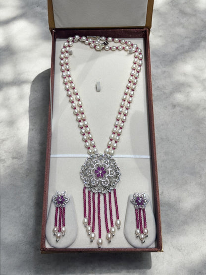 Pearls and CZ Long Necklace