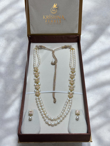 Real Pearls Rose Quartz Studded Broch Set
