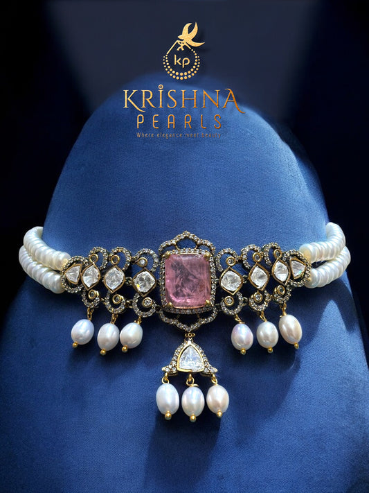 Hyderabad Pearls - Double Layer Moissanite Studded Choker Set