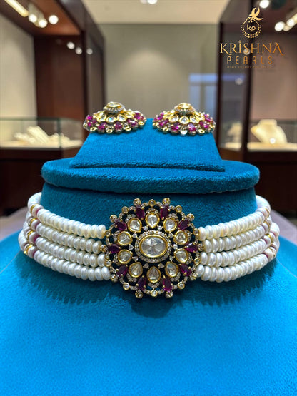 Exclusive Nizami Pearl Choker Set Four Line