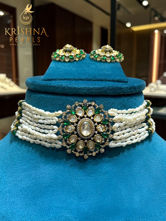 Rice Pearls - Small Pearls - Nizami Heritage 10 Layer Rice Pearls Choker Set