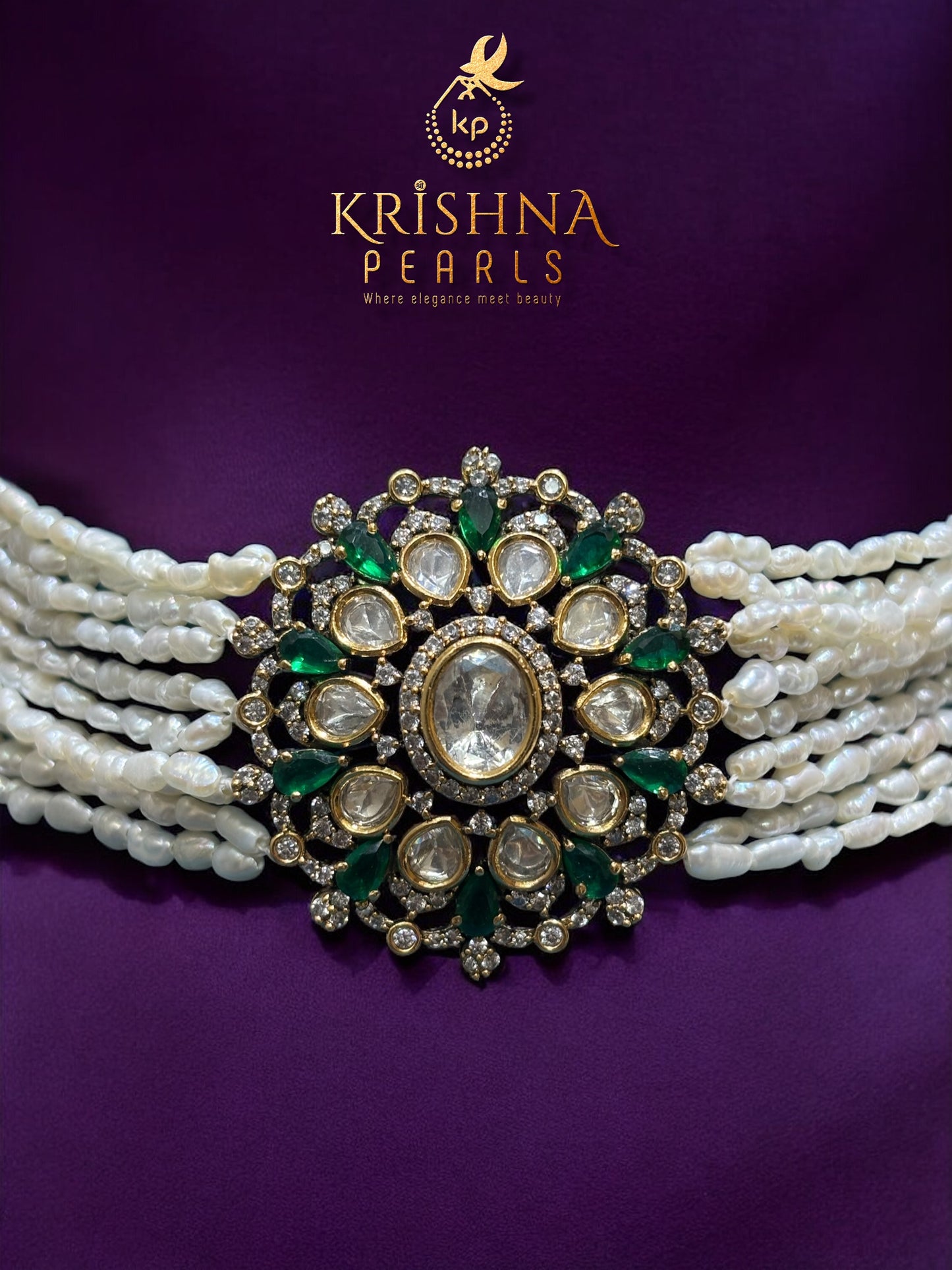 Nizami Heritage 10-Layer Rice Pearls Choker Set