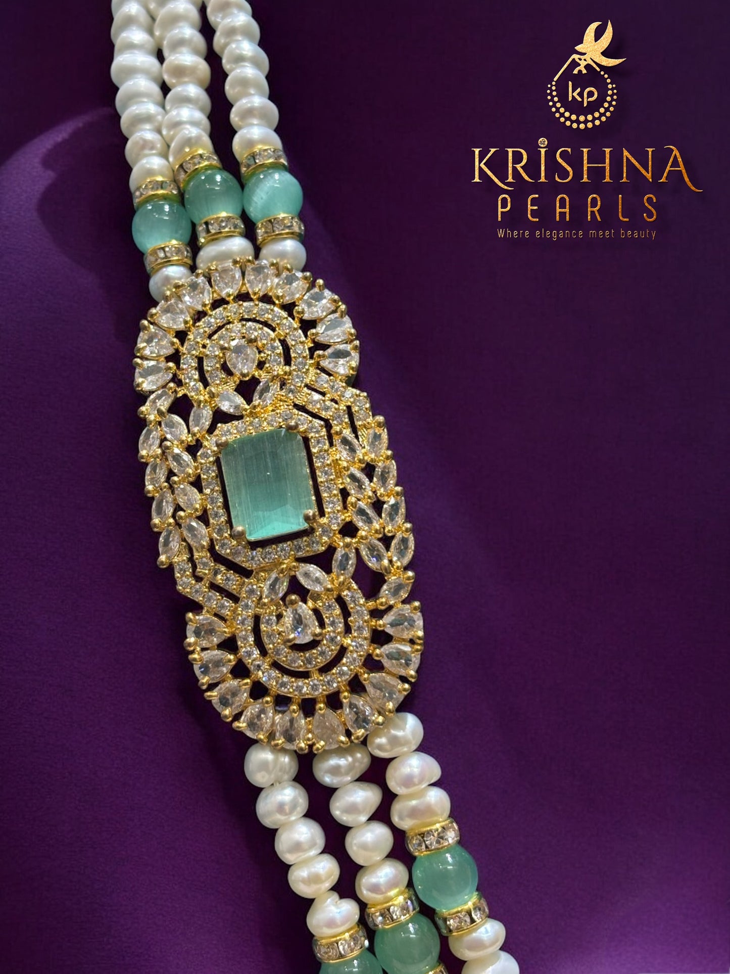 Original Pearls Three Layers Blue Quartz Studded Broch Set
