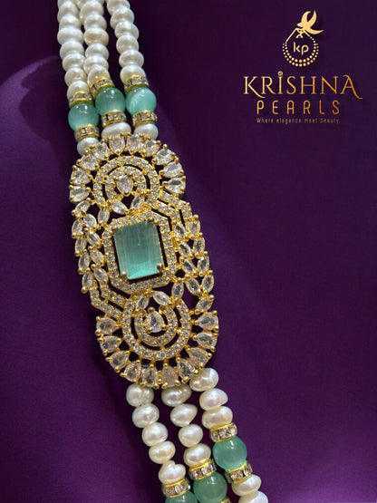 Original Pearls Three Layers Blue Quartz Studded Broch Set