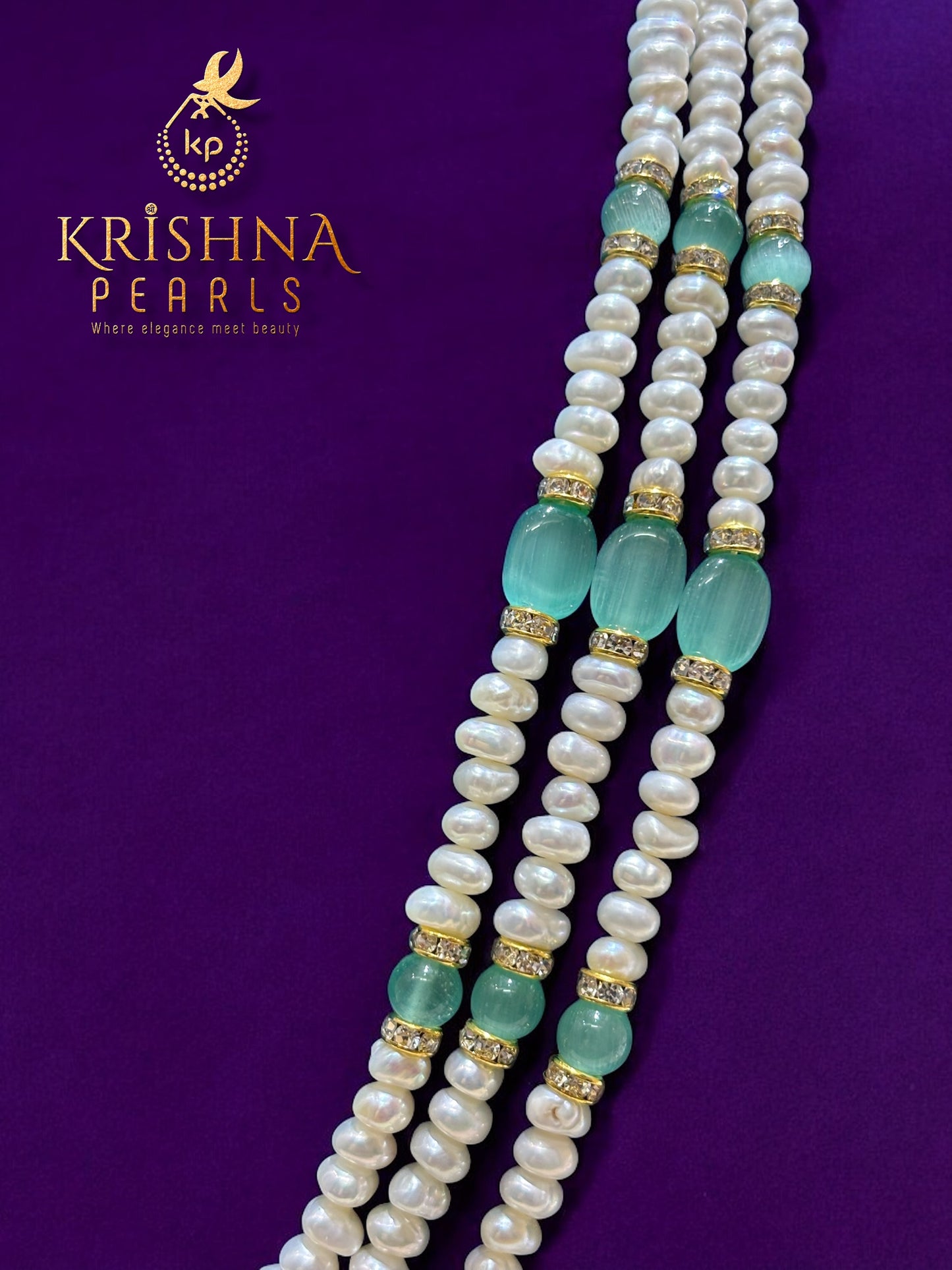 Original Pearls Three Layers Blue Quartz Studded Broch Set