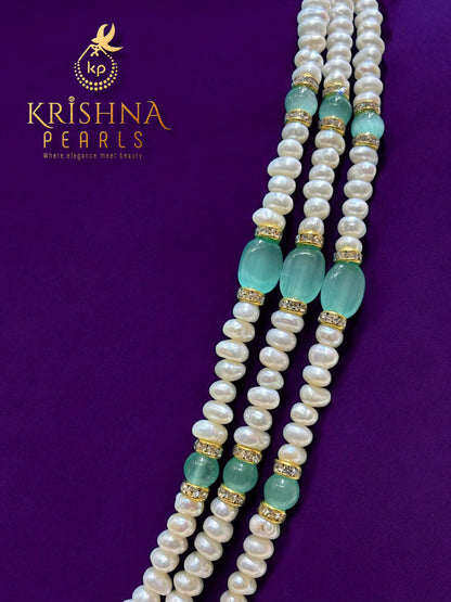 Original Pearls Three Layers Blue Quartz Studded Broch Set