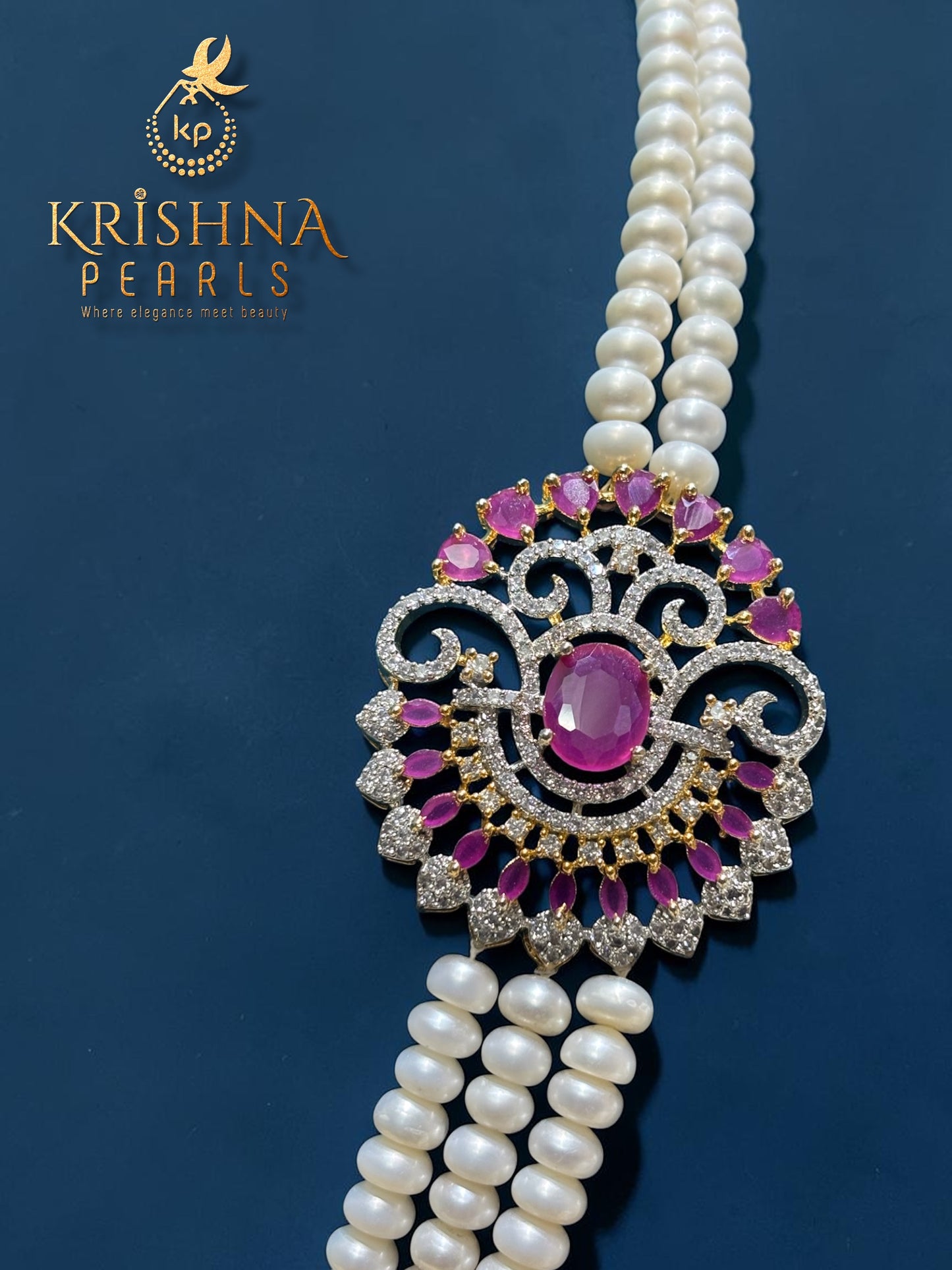 Original Pearls Three Layers Ruby Studded Broch Set