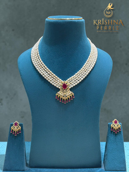 Authentic Pearls Five Layers Ruby Studded Necklace Set