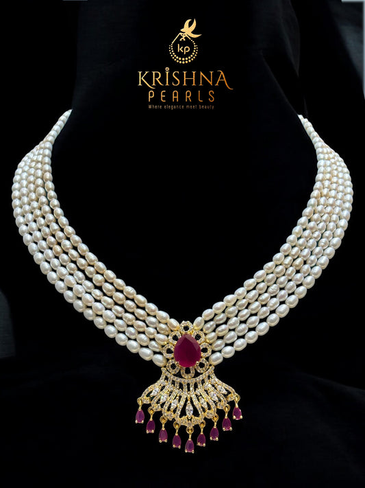 Authentic Pearls Five Layers Ruby Studded Necklace Set