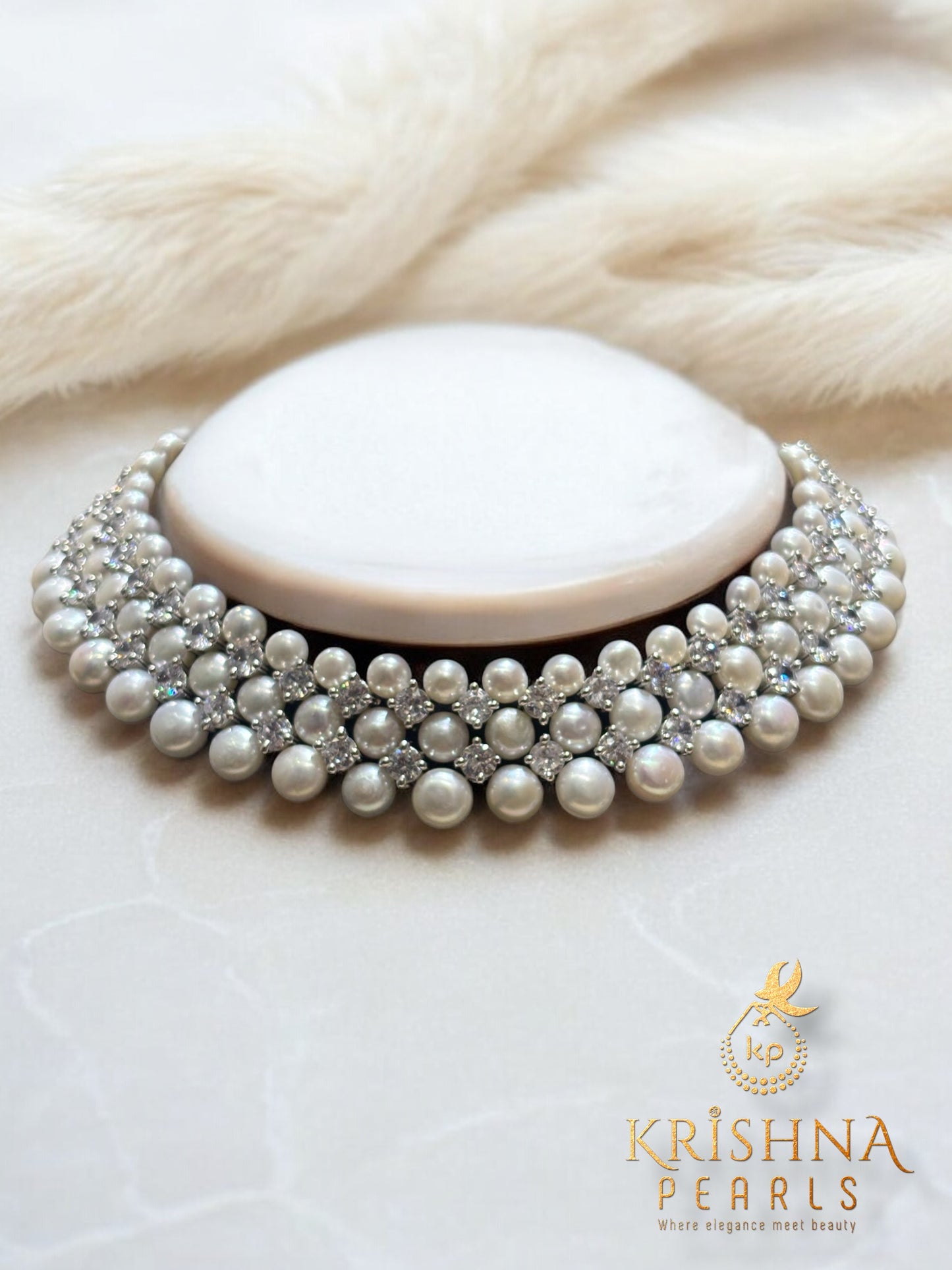 Exclusive Button Pearls With Diamonds Necklace Set