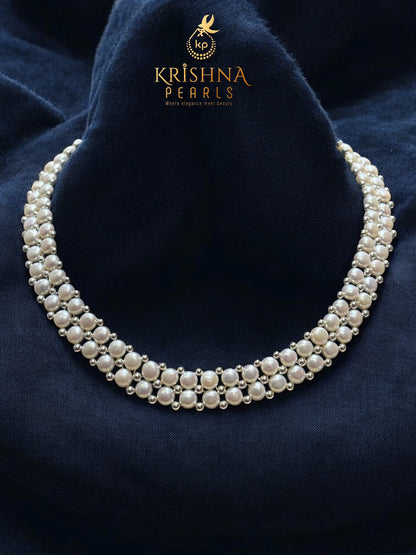 Button Pearl White Necklace Set