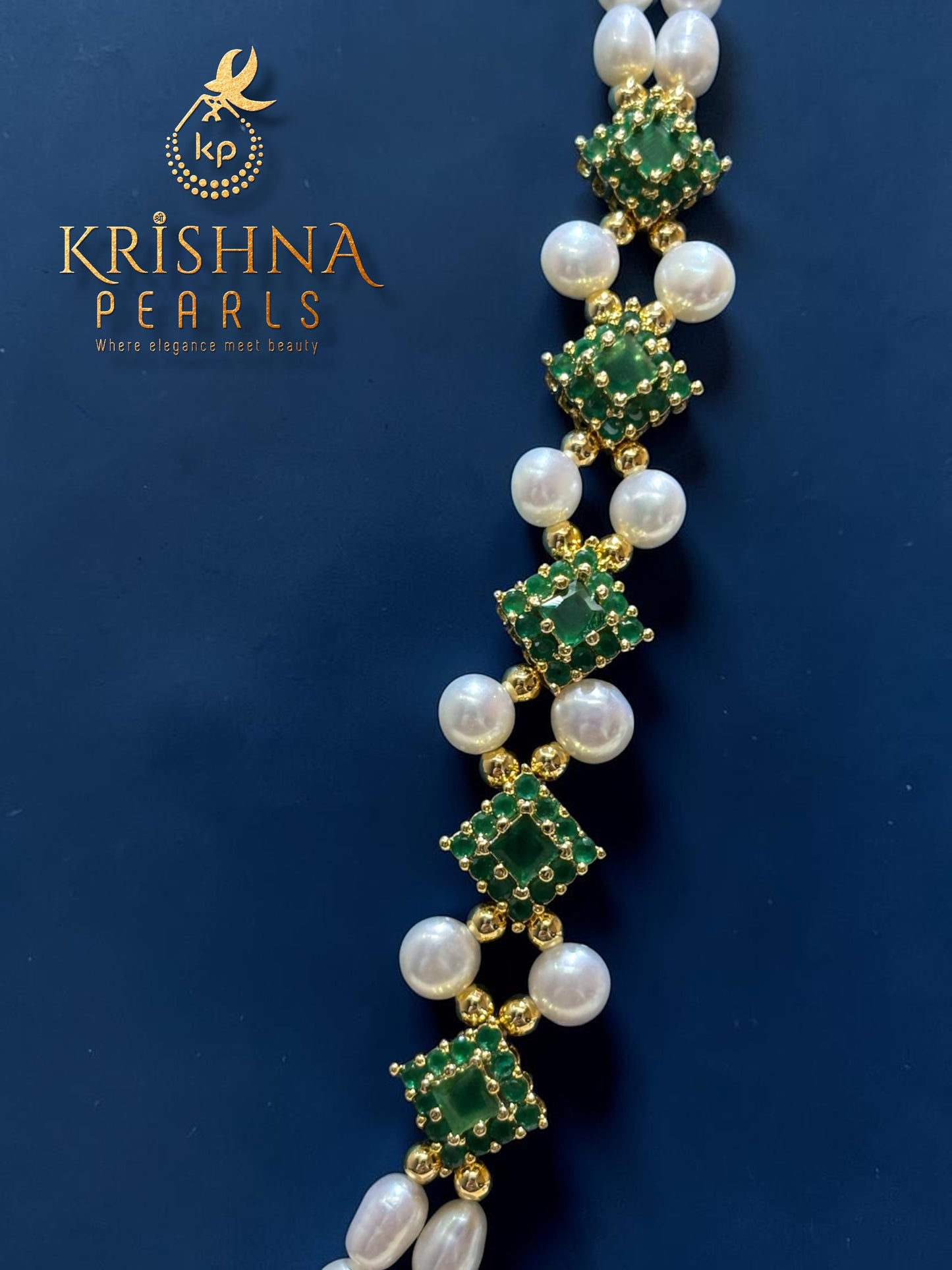 Real Pearls Emerald Studded Broch Set