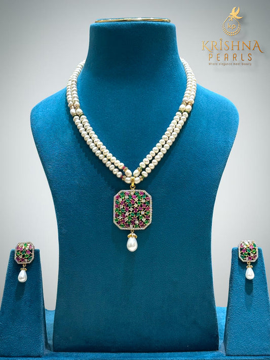 Exclusive Pearls Studded Double Layer Necklace Set