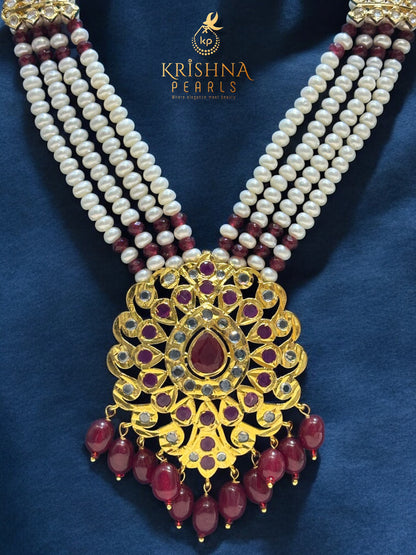 Authentic Pearls Four Layers Nizami Pendent With Rubies Necklace Set