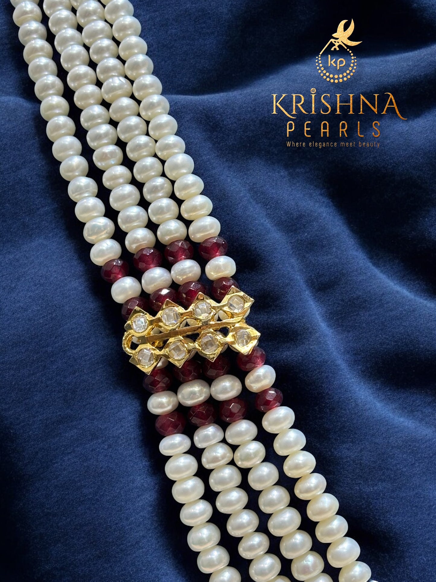 Authentic Pearls Four Layers Nizami Pendent With Rubies Necklace Set