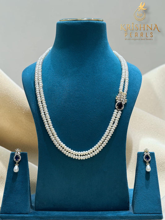 Original Pearls Double Layer Blue Stone Studded Broch Set