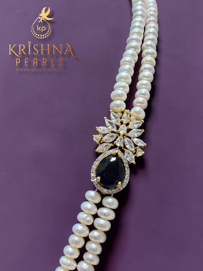 Original Pearls Double Layer Blue Stone Studded Broch Set
