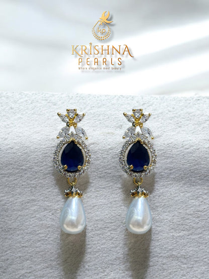 Original Pearls Double Layer Blue Stone Studded Broch Set