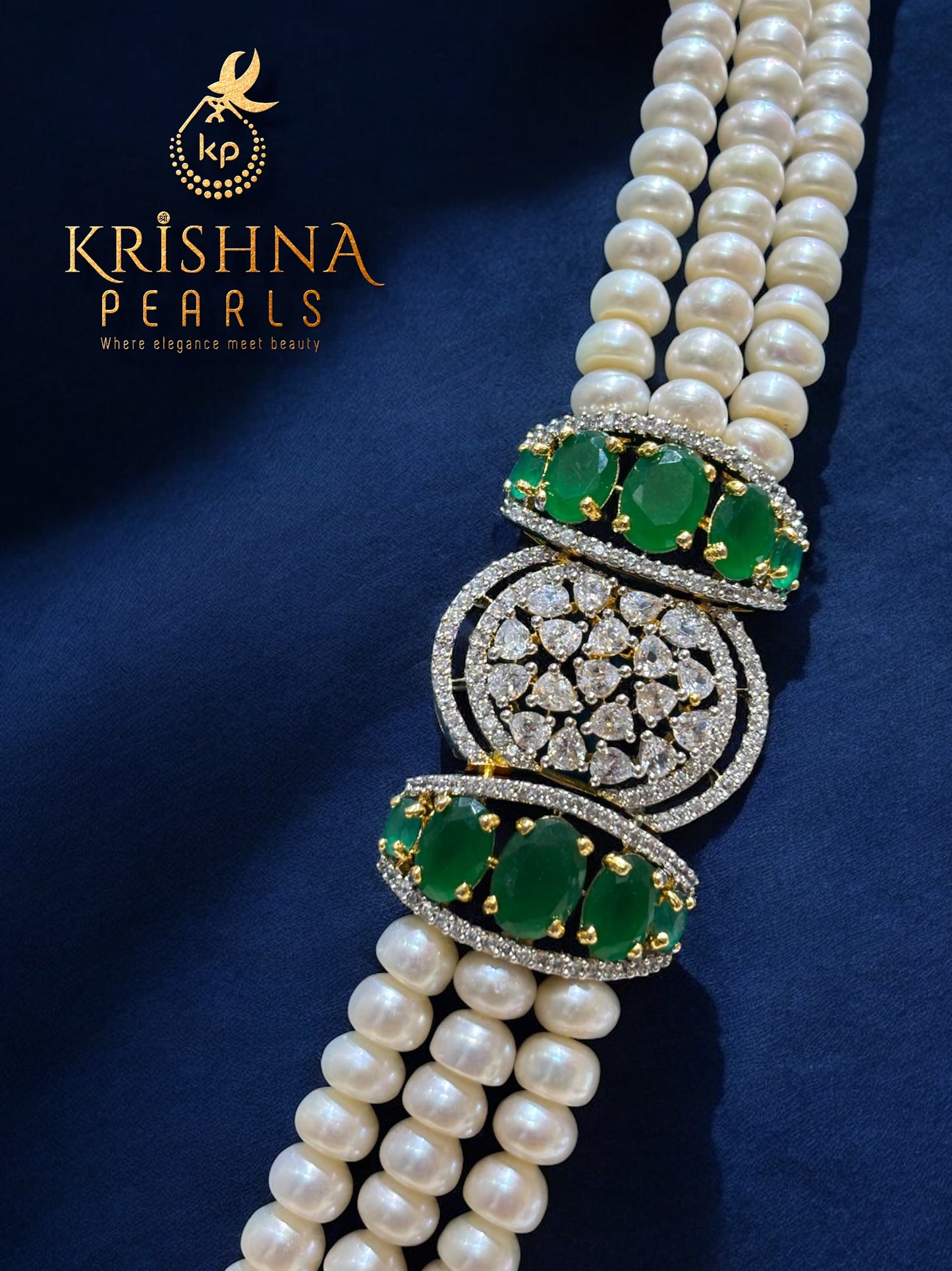 Designer Emerald Studded Three Line Broch Set