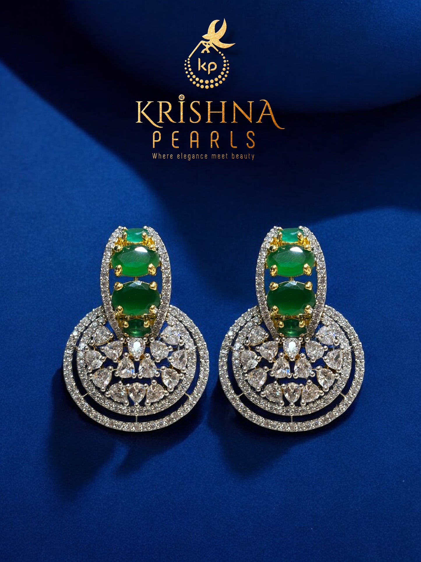 Designer Emerald Studded Three Line Broch Set
