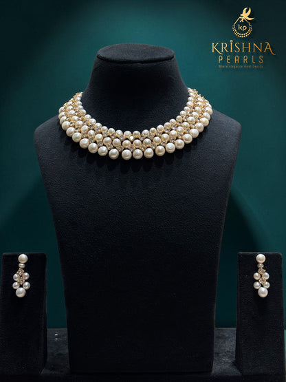 Exclusive Button Pearls With Diamonds Necklace Set