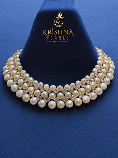Exclusive Button Pearls With Diamonds Necklace Set