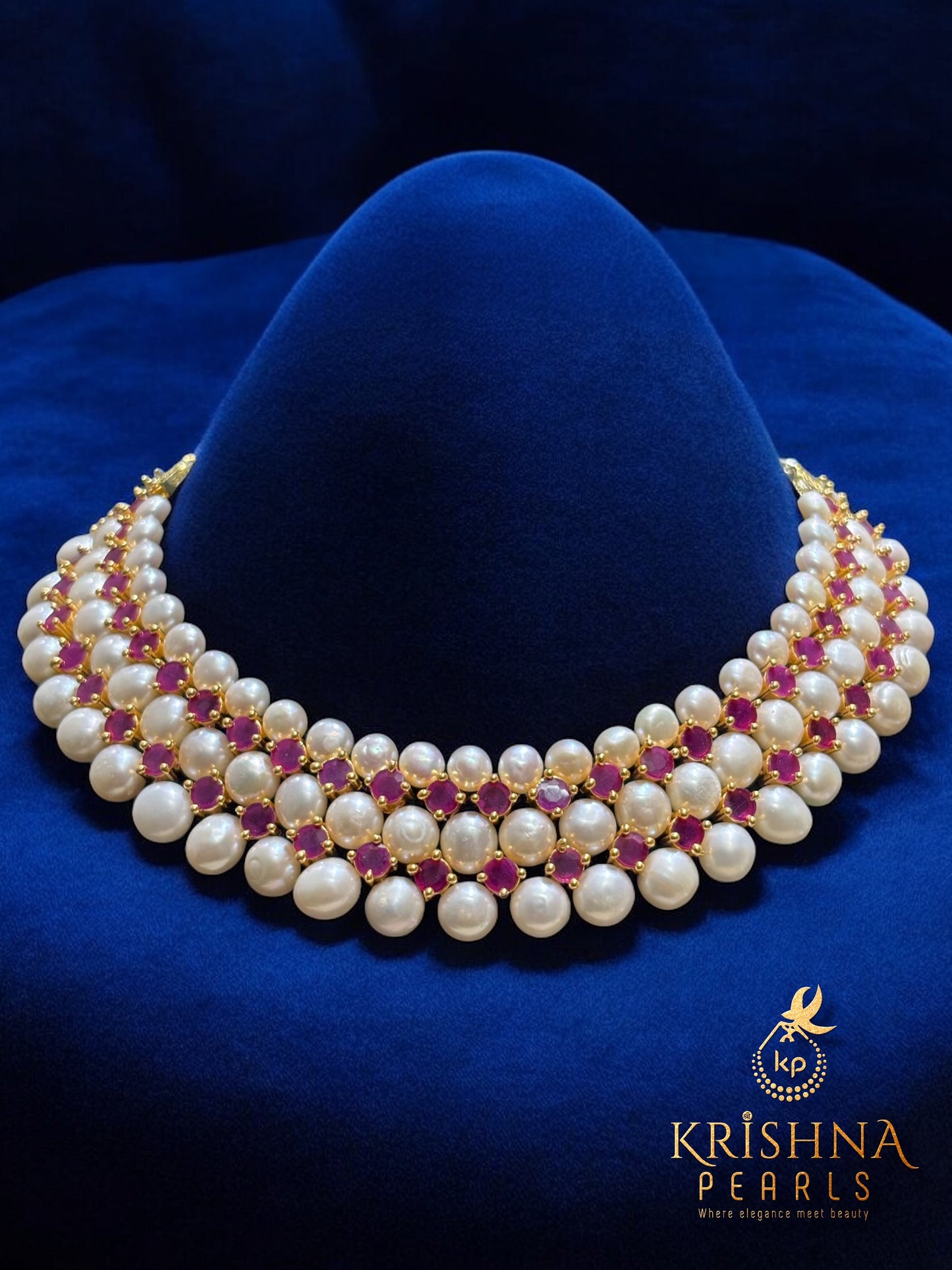 Adorable Button Pearls & Red Stones Studded Necklace Set