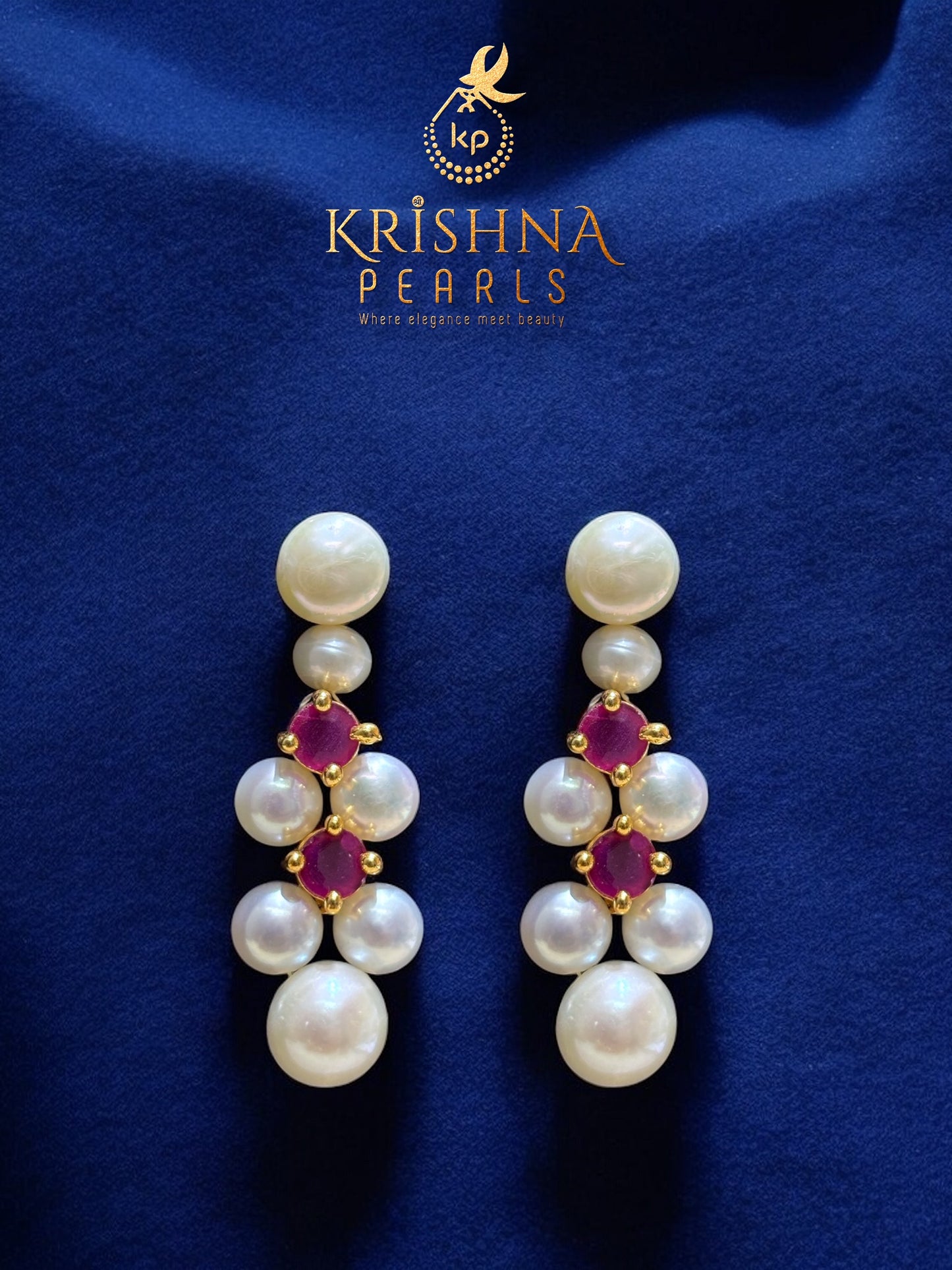 Adorable Button Pearls & Red Stones Studded Necklace Set