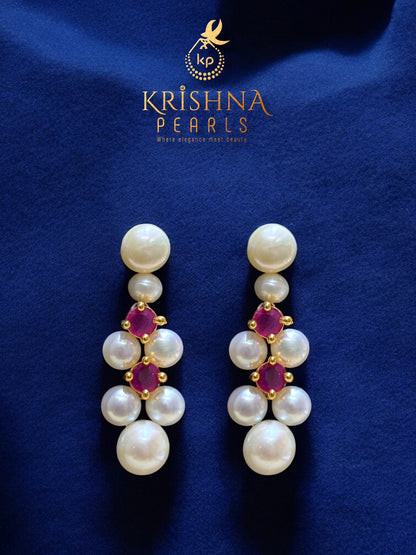 Adorable Button Pearls & Red Stones Studded Necklace Set