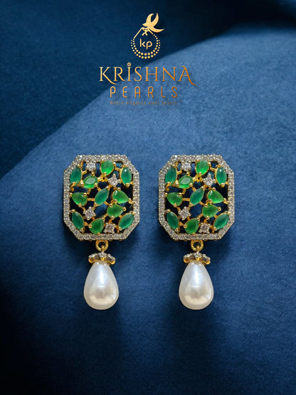 Real Pearls Double Layer Green Pendent Set
