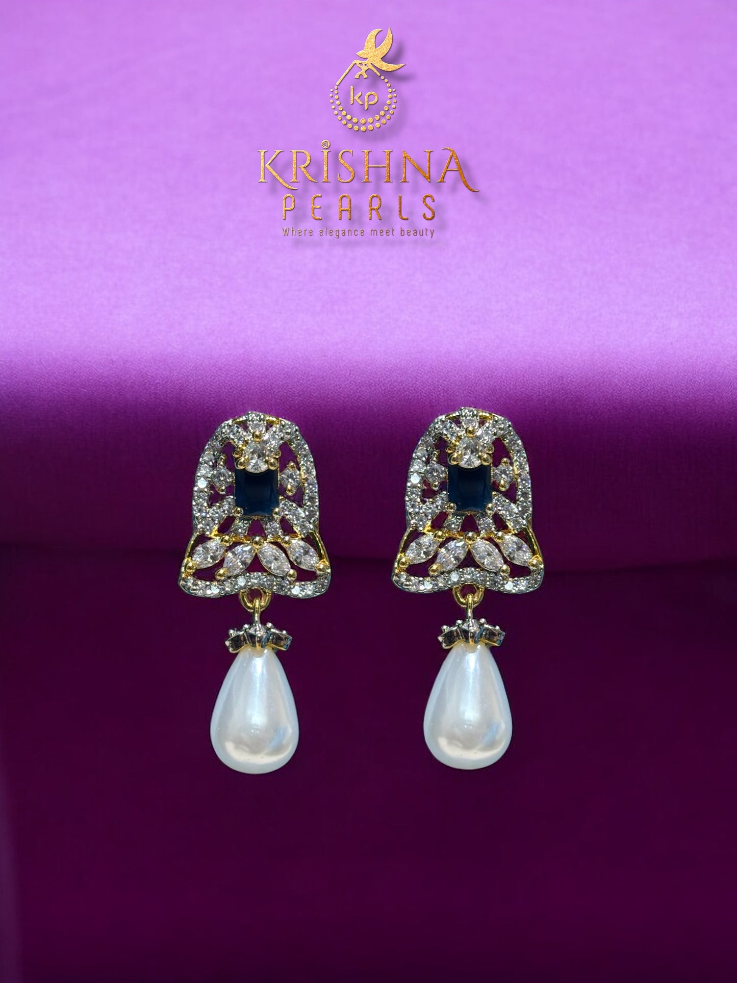 Real Pearls Double Layer Blue Sapphire Studded Broch Set