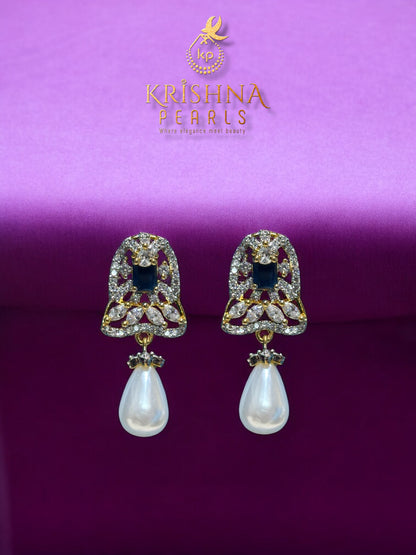 Real Pearls Double Layer Blue Sapphire Studded Broch Set