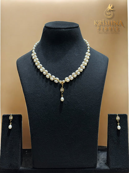 Adorable Oval Pearls Double Layer Necklace Set