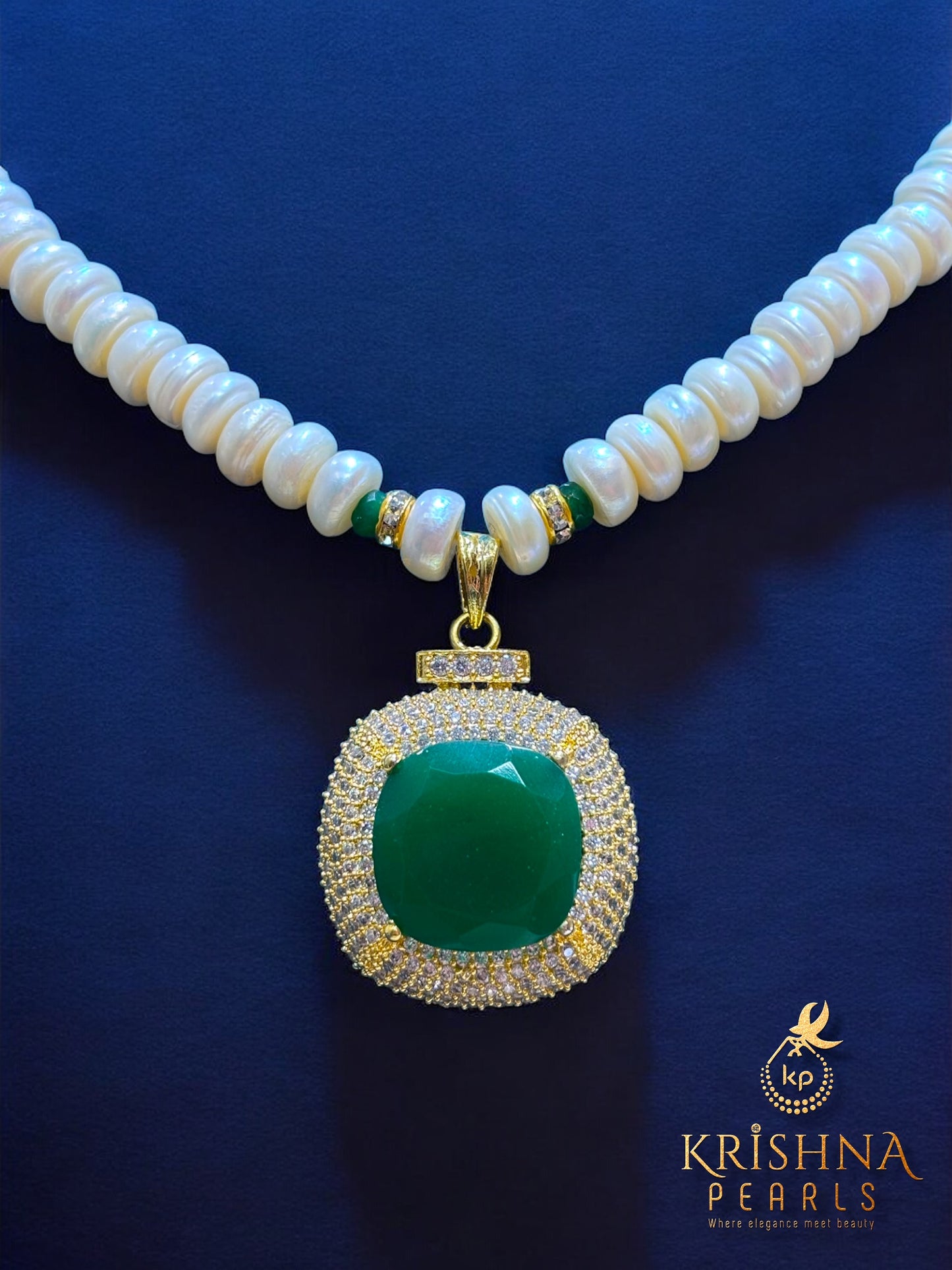 Real Pearls & Emerald Studded Necklace Set