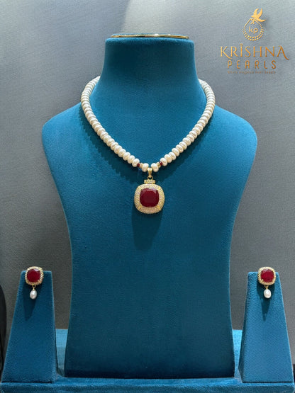 Real Pearls & Ruby Studded Necklace Set