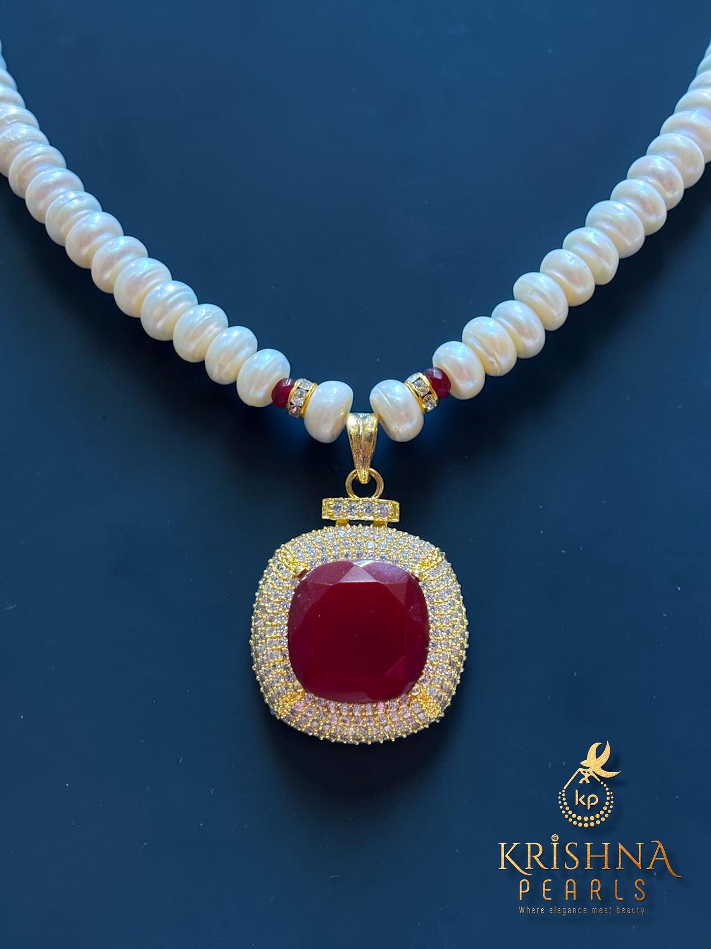 Real Pearls & Ruby Studded Necklace Set