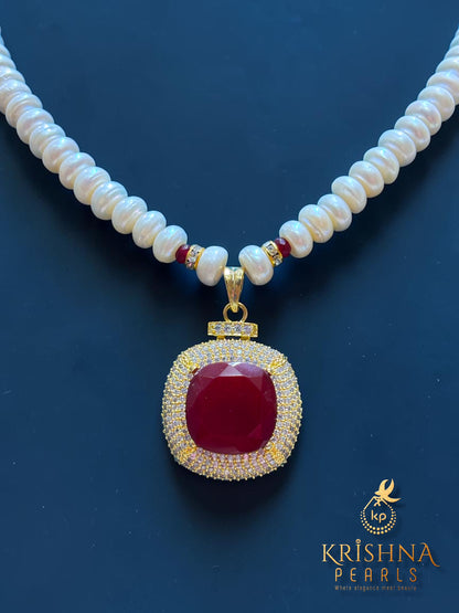 Real Pearls & Ruby Studded Necklace Set