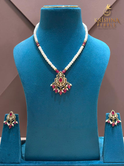 Authentic Pearls Single Layer Red Pendent Set