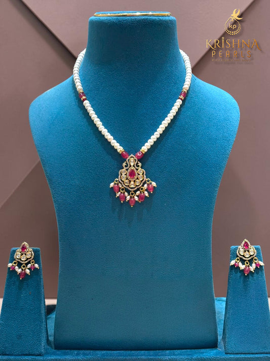 Authentic Pearls Single Layer Red Pendent Set