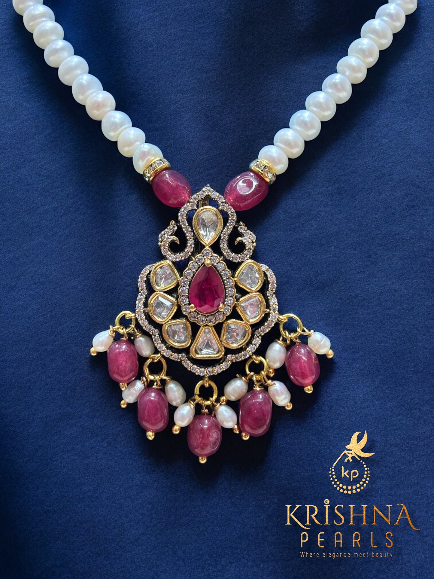 Authentic Pearls Single Layer Red Pendent Set