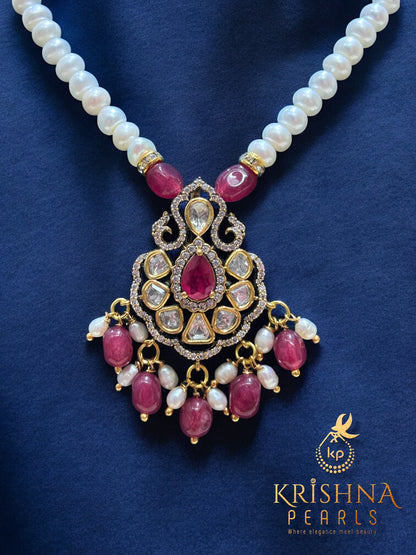 Authentic Pearls Single Layer Red Pendent Set