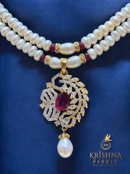 Royal Ruby Pendent With Pearls Necklace Set