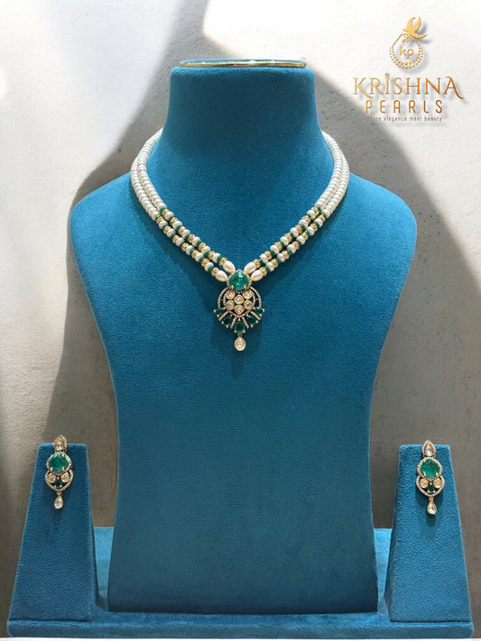 Authentic Pearls With Moissanite Studded Necklace Set