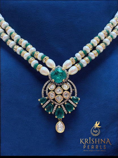Authentic Pearls With Moissanite Studded Necklace Set