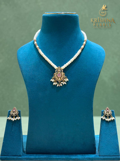 Authentic Pearls Single Layer Pink Pendent Set